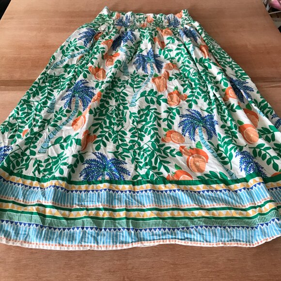 C&C California Maxi Skirt Women M Blue Floral Linen Rayon Skater Stretch Boho - Picture 2 of 11